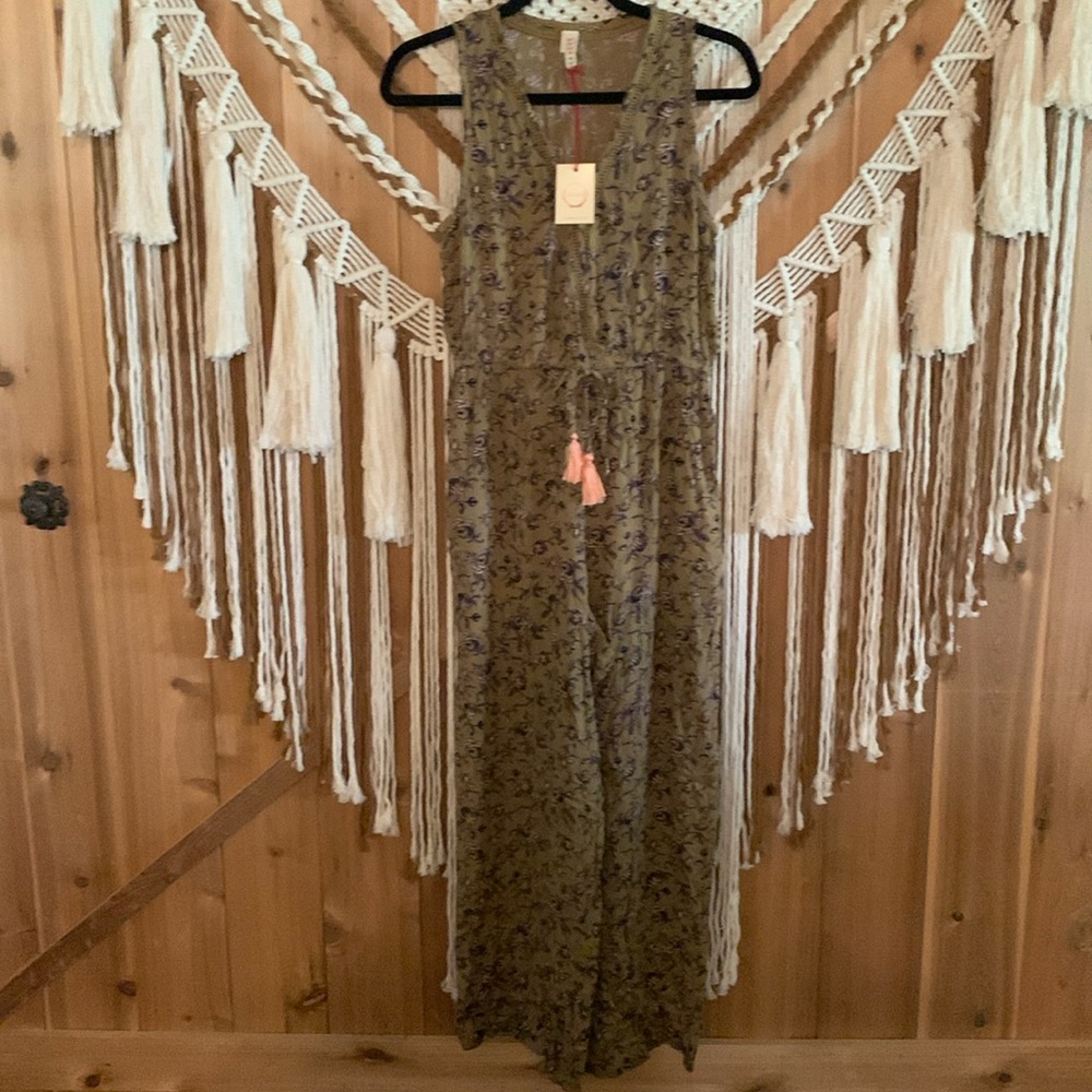 Raga Sleeveless Olive Green Rose Jumper Pants Size XS